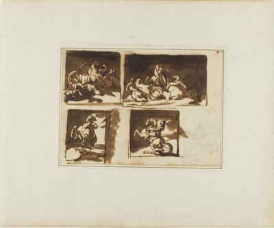 Schizzi per una battaglia di cavalleria e un ufficiale a cavallo da Jean Louis André Théodore Géricault