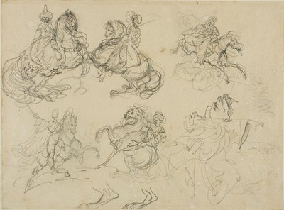 Schizzi di cavalieri orientali da Jean Louis André Théodore Géricault