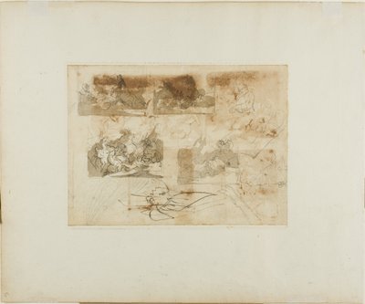 Schizzi di una battaglia di cavalleria, testa e zampe di un levriero da Jean Louis André Théodore Géricault