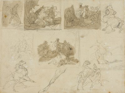 Schizzi di una battaglia di cavalleria e studi di un cavallo da tiro da Jean Louis André Théodore Géricault