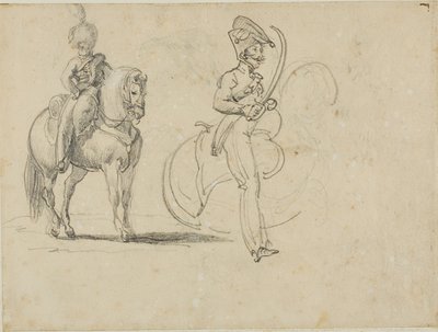 Schizzi di un chasseru a cavallo e di un ufficiale di cavalleria con la sciabola sguainata da Jean Louis André Théodore Géricault