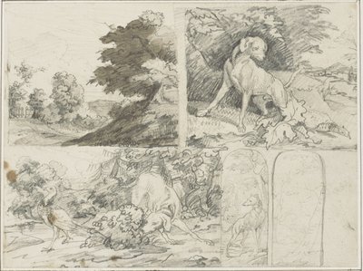 Schizzi di un sito boscoso, Cani e fagiani nel paesaggio da Jean Louis André Théodore Géricault