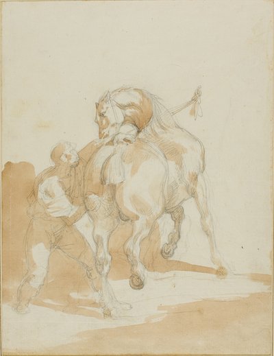 Stalliere che striglia un cavallo da Jean Louis André Théodore Géricault