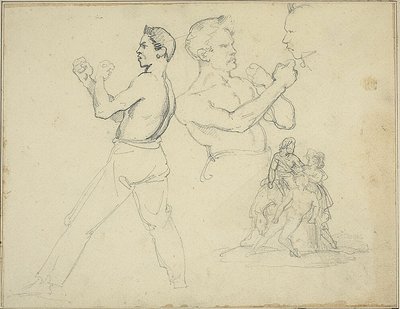 Studi di pugili e schizzo di cavaliere assistito da due figure da Jean Louis André Théodore Géricault
