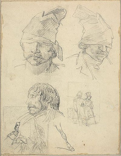 Studi di teste e due studi compositivi da Jean Louis André Théodore Géricault
