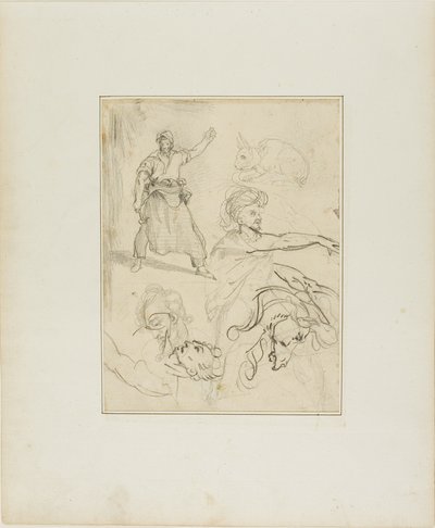 Studi di un fabbro e di una testa di cavallo con schizzi di altre figure e di un coniglio da Jean Louis André Théodore Géricault