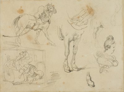 Studi di un cavallo da tiro, di un fabbro e di una giovane donna da Jean Louis André Théodore Géricault