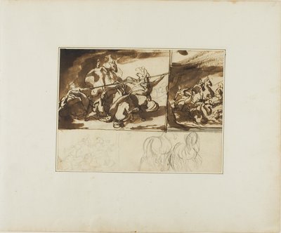 Tre schizzi di una battaglia equestre e uno schizzo di due da Jean Louis André Théodore Géricault