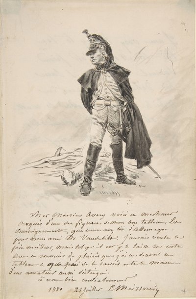 Lettera a Samuel P. Avery con un disegno di una figura militare, 1880 da Jean Louis Ernest Meissonier