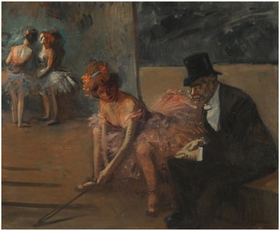Ballerina con un ammiratore dietro il palco da Jean Louis Forain