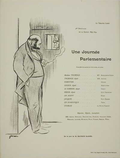 Programma teatrale per Une Journee Parlementaire da Jean Louis Forain