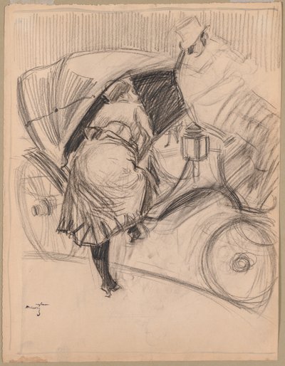 Donna che entra in un Fiacre (carboncino con linee di inquadramento in inchiostro nero) da Jean Louis Forain