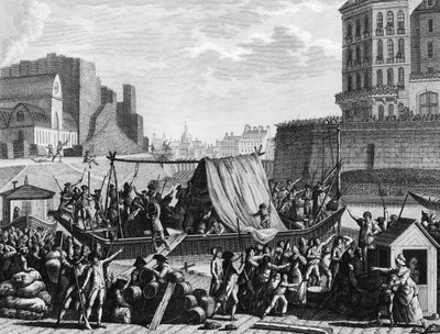 Rivoluzione francese: Fermata della barca della polvere al porto di Saint Paul il 6 agosto da Jean Louis II (after) Prieur
