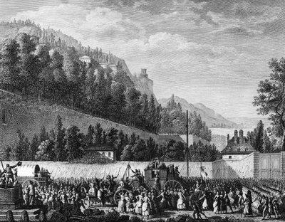 Rivoluzione Francese: Le donne della Halle vanno a Versailles per il re il 5 ottobre da Jean Louis II (after) Prieur