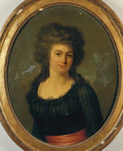 Ritratto di una gentildonna in un abito nero con fascia rossa da Jean Louis Laneuville
