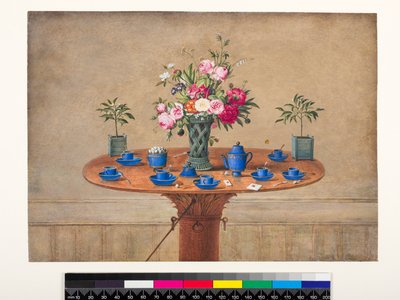 Natura morta con vaso di fiori e servizio da tè, 1810 da Jean Louis Prevost