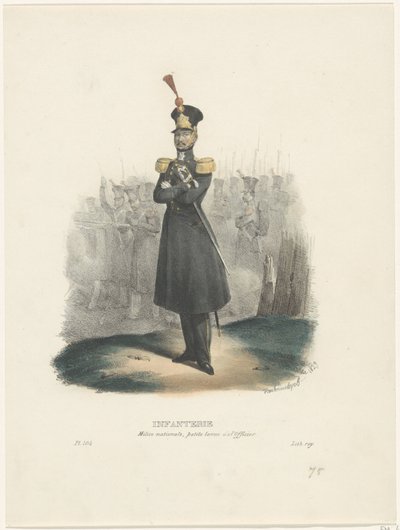 Ufficiale della Milizia Nazionale, 1829 (serie Costumes belgiques: anciens et modernes, militaires, civils et religieux, 1830) da Jean Louis Van Hemelryck