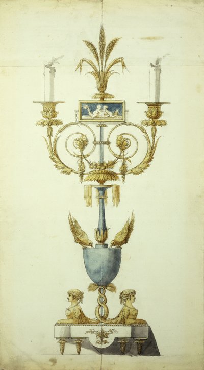 Progetto per un Candelabro in Bronzo Dorato e Smalto da Jean Louis the Younger Prieur