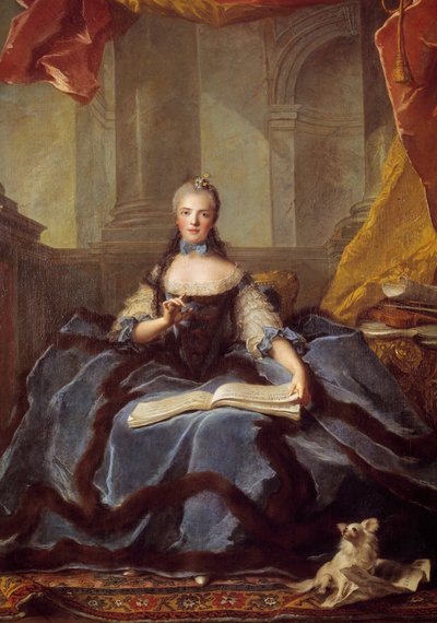 Ritratto di Maria Adelaide di Francia conosciuta come Madame Adelaide (1732-1799), figlia di Luigi XV il Beneamato e Maria Leszczyńska rappresentata nel 1758, in abito di corte, con un libro di musica da Jean Marc Nattier
