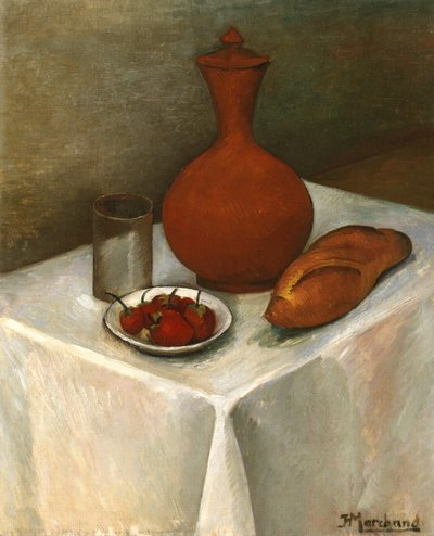 Natura morta con brocca di terracotta, pane e fragole da Jean Marchand