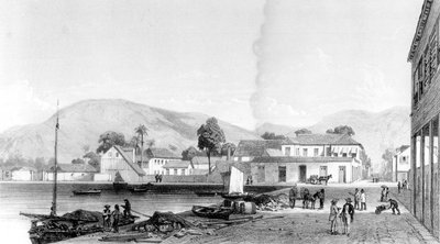 Dogana e molo di San Vincenzo, Trinidad, inciso da Eugene Ciceri, c.1850 da Jean Michel Cazabon