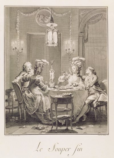 La buona cena, 1781, inciso da I.S. Helman (1743-1809) da Jean Michel the Younger Moreau