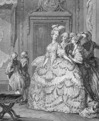 La dama di compagnia della regina, inciso da P.A. Martini da Jean Michel the Younger Moreau