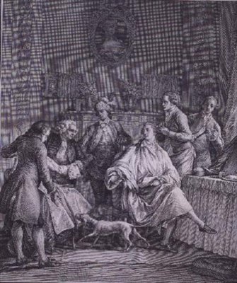 La stanza da toeletta del gentiluomo, inciso da P.A. Martini (1739-97) da Jean Michel the Younger (after) Moreau