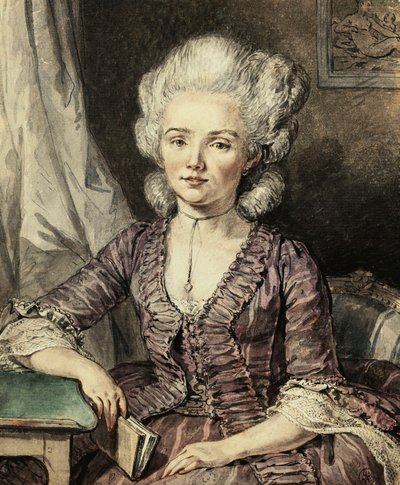 Una giovane signora seduta a un tavolo con un libro da Jean Michel the Younger Moreau