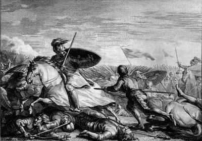 Battaglia di Fontenoy, 841: fuga di Lotario I (795-855) dopo la sconfitta del suo esercito. Incisione di Jean Michel Moreau, detto Moreau le Jeune (1741-1814) da Jean Michel the Younger Moreau