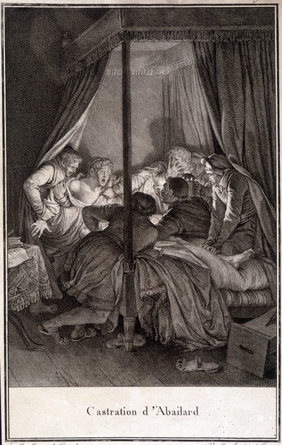 Castrazione di Pierre Abélard o Pierre Abailard filosofo e teologo francese (1079-1142). Incisione di Moreau da Jean Michel the Younger Moreau