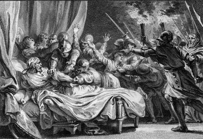 Fine della dinastia carolingia, 988: arresto di Carlo (953-991), duca di Bassa Lorena, da parte di Ugo Capeto (941-996) e del suo esercito. Incisione di Jean Michel Moreau, detto Moreau le Jeune (1741-1814) da Jean Michel the Younger Moreau