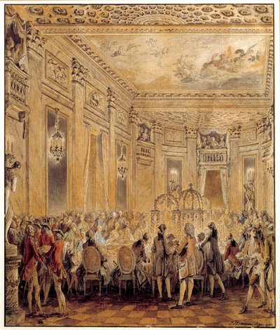 Festa data da Jeanne Becu, Contessa di Barry, amante di Luigi XV, al castello di Louveciennes il 2/09/1771 da Jean Michel the Younger Moreau