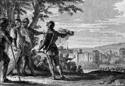 Re Luigi III (863-882) e Carlomanno II (867-884) assediano la città di Vienna, 883. Incisione di Jean Michel Moreau, detto Moreau le Jeune (1741-1814) da Jean Michel the Younger Moreau