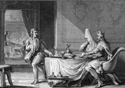 Roberto II il Pio (c. 970-1031), re di Francia, scomunicato nel 997 a seguito del suo matrimonio con la cugina Berta di Borgogna. Incisione di Moreau il Giovane XVIII secolo. da Jean Michel the Younger Moreau