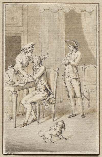 Tre figure con un cane da Jean Michel the Younger Moreau