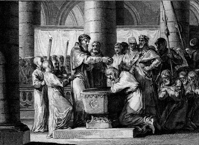 Guerra contro i Sassoni, 785: battesimo di Witikin di Sassonia (o Widukind, Wittekind). Sconfitto dall