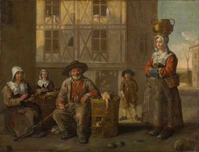 Un mercante di pollame e una vecchia che si scalda le mani, circa 1652 da Jean Michelin