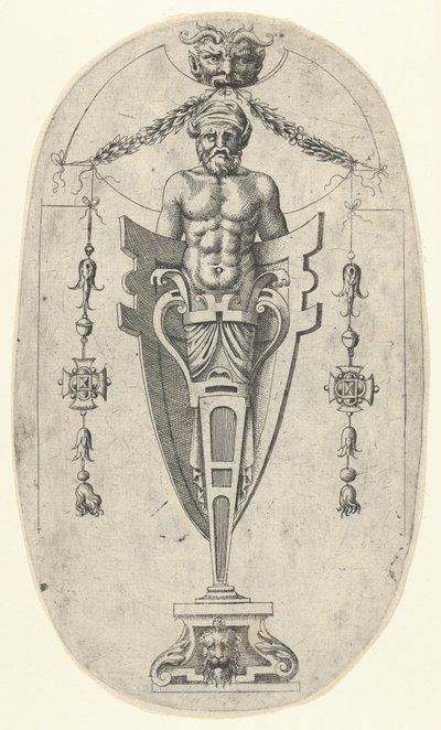 Figura terminale maschile, torso con barba e turbante su un piedistallo a metà altezza da Jean Mignon