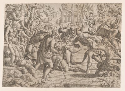 Il traditore Sinone portato nel campo dei Troiani dai pastori, 1535-55 da Jean Mignon