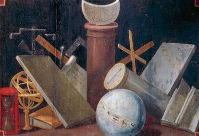 Strumenti scientifici e astronomici, ca 1620, dipinto su pannello di Jean Mosnier. Castello di Beauregard, Loir-et-Cher, Francia. da Jean Monier or Mosnier