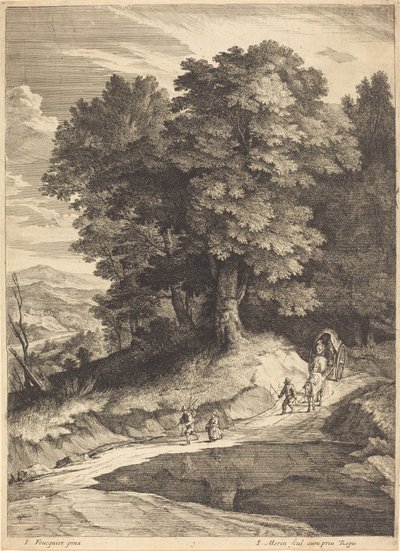 Bordo di un bosco con viaggiatori in una carrozza da Jean Morin, after Jacques Fouquières