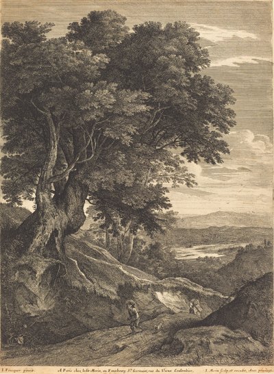 Paesaggio collinare con viaggiatori a piedi da Jean Morin, after Jacques Fouquières
