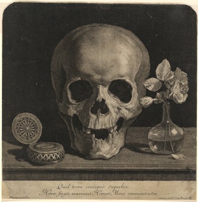 Natura morta con teschio e vaso di rose da Jean Morin, after Philippe de Champaigne