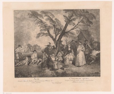 Viaggiatori riposanti presso una sosta (serie di opere di Antoine Watteau) da Jean Moyreau