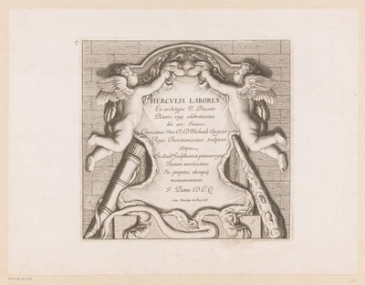 Frontespizio con due putti e gli attributi di Ercole da Jean Pesne