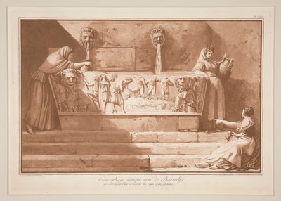 Sarcófago antico con bassorilievo da Jean Pierre Laurent Houel