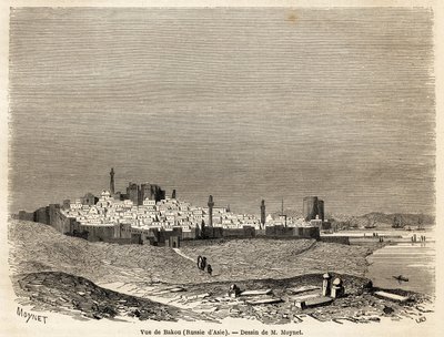 Veduta di Baku, disegno di Mr. Moynet, per illustrare il viaggio sulla costa del Mar Caspio, nell