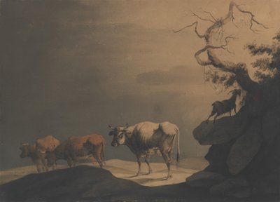 Mucche e una capra in un paesaggio da Jean Pillement.