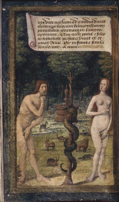Adamo ed Eva da Lettres bâtardes, ca 1490-1510 da Jean Poyet